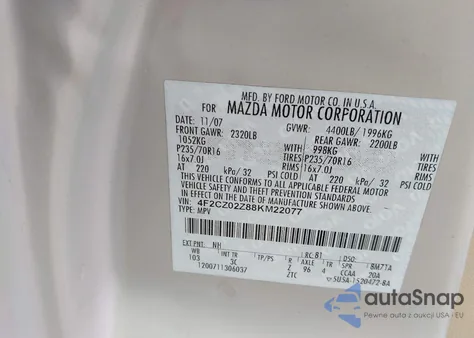 2008 Mazda Tribute I Sport z USA, uszkodzony, nr VIN 4F2CZ02Z88KM22077